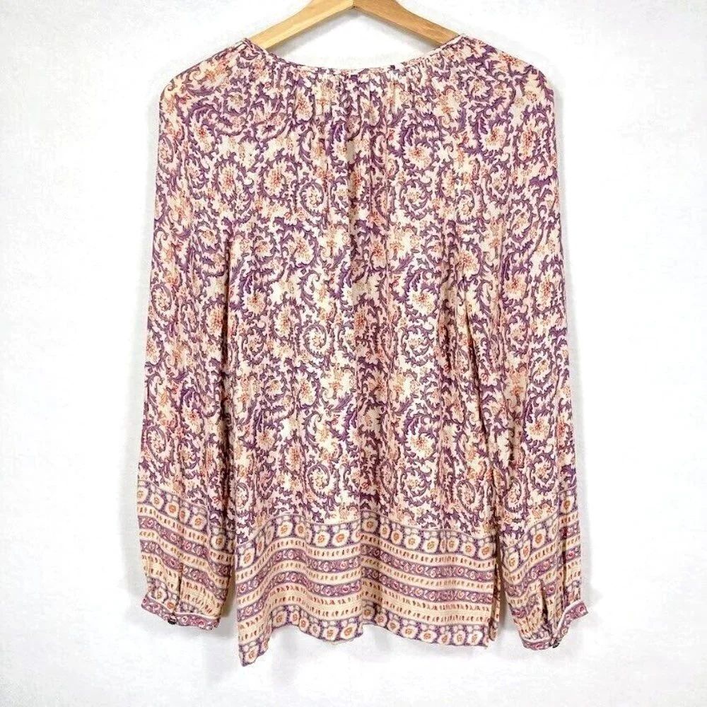 Lucky Brand Floral Print Blouse Lightweight Peasant Cottagecore Feminine Flowy S